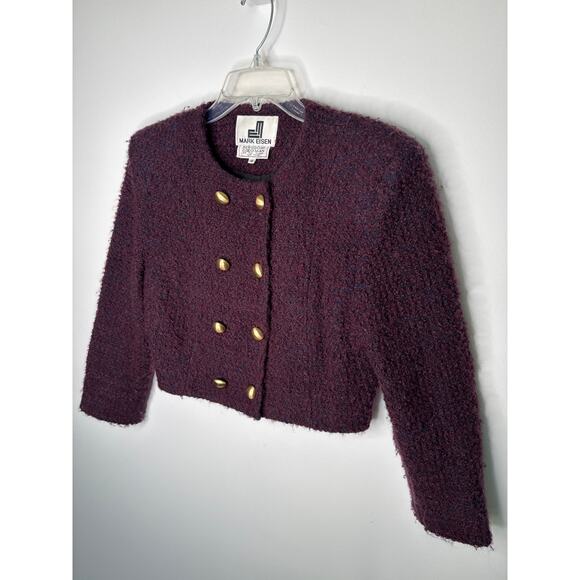 Vintage 80's Mark Eisen Bergdorf Goodman Bouclé Plum Cropped formal Jacket small - Picture 6 of 16